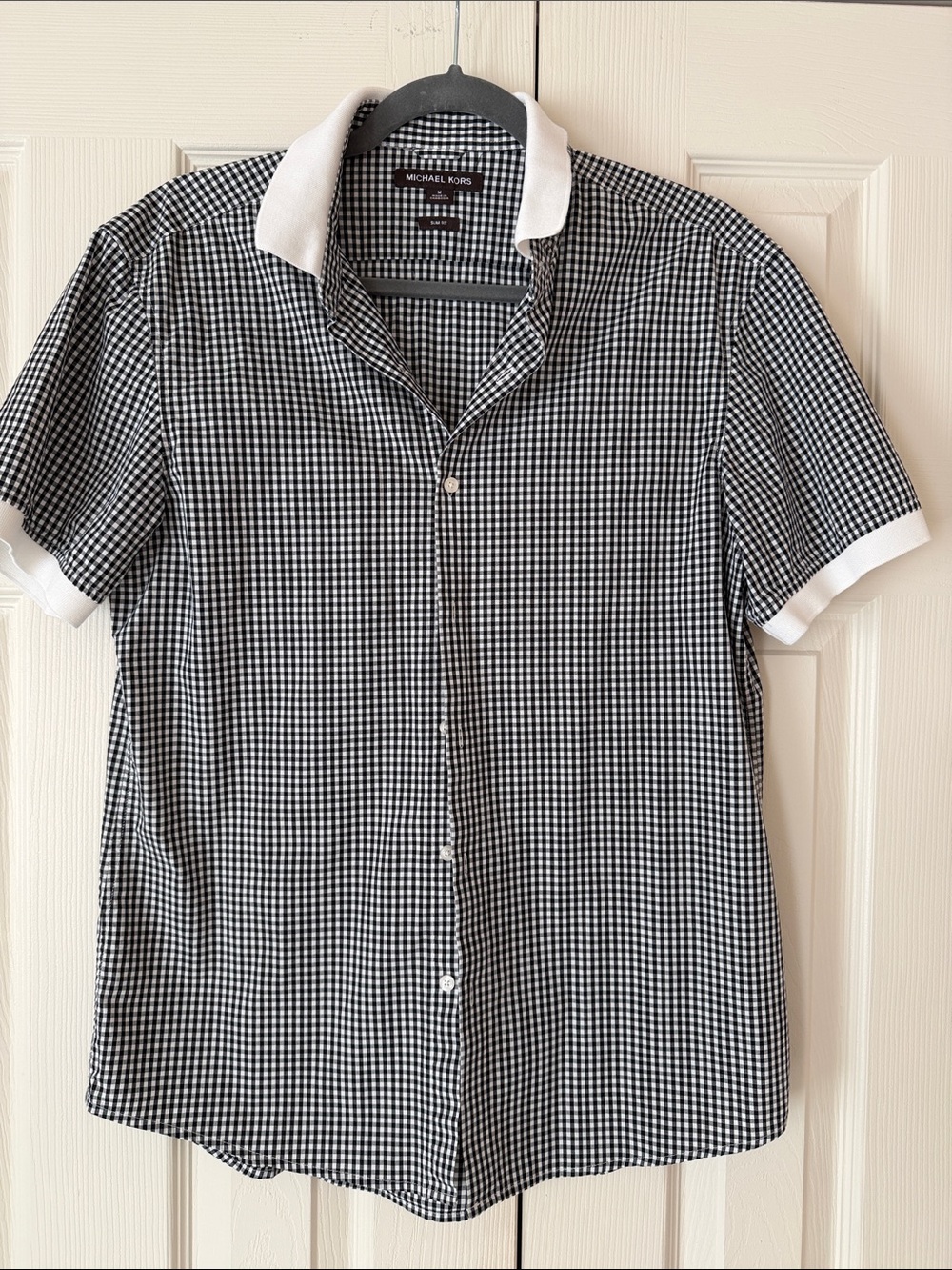 Michael Kors Black & White Gingham Short-Sleeve Button-Down Shirt